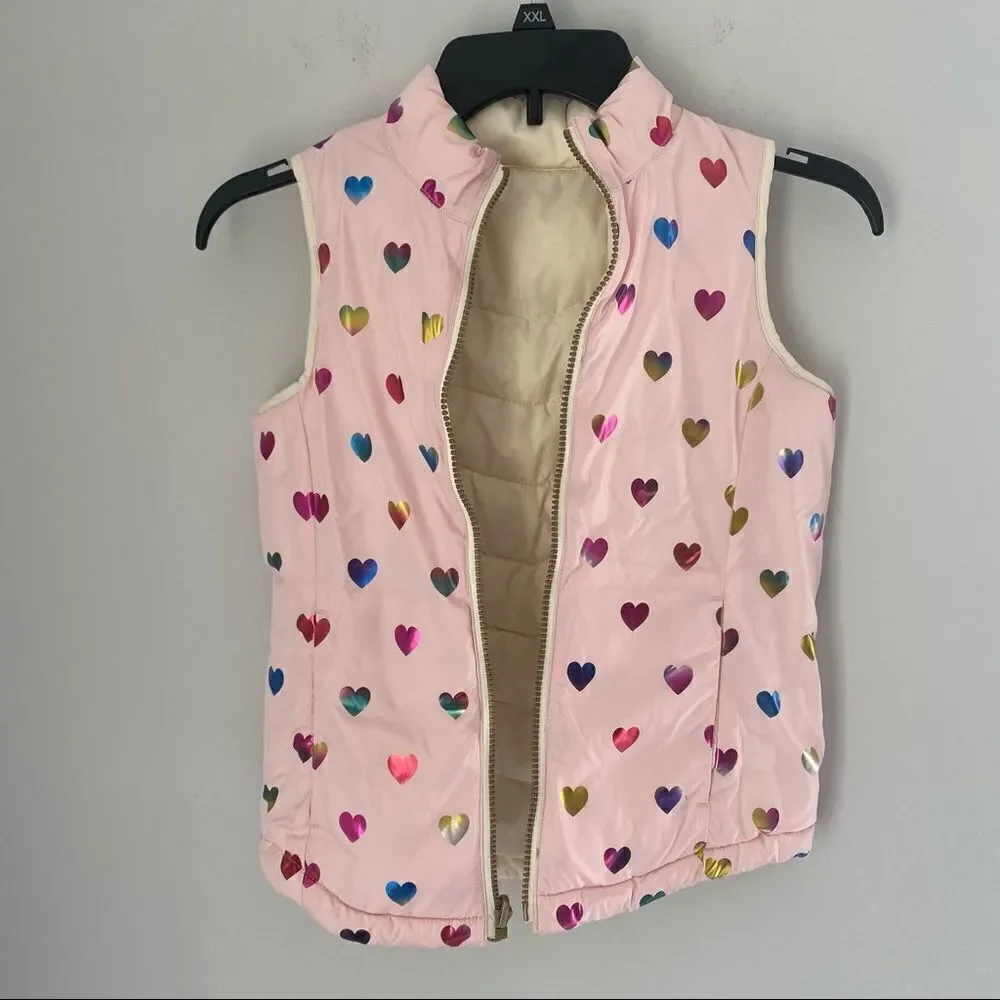 GAP Kids Girls Reversible Puffer Vest with Hearts